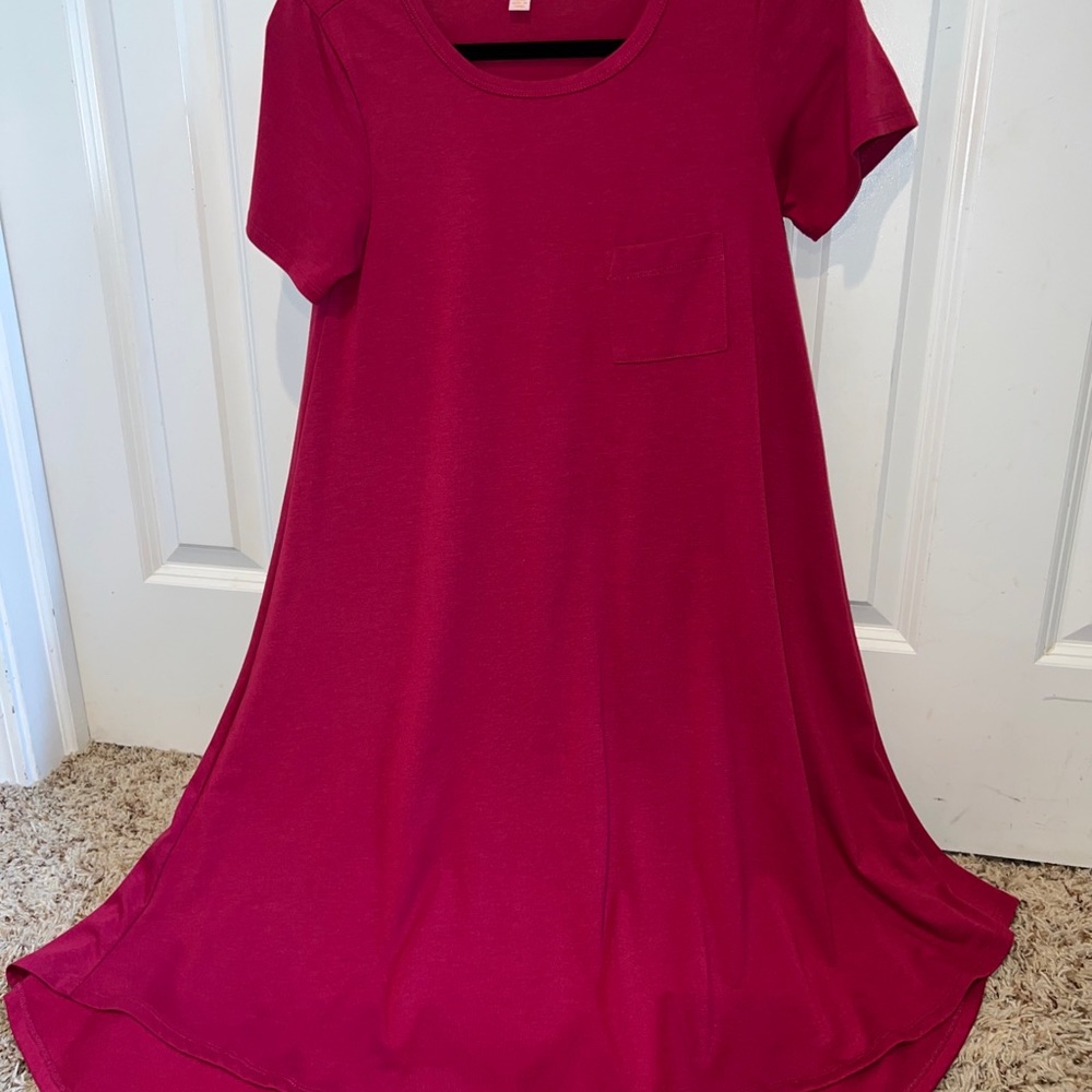 LulaRoe Carly - lot of 2 - XXS - solid burgundy & burgundy, pink & white stripe